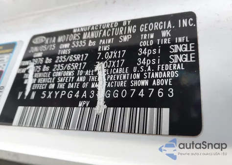 2016 Kia Sorento 2.4L Lx from USA, damaged, VIN 5XYPG4A34GG074763